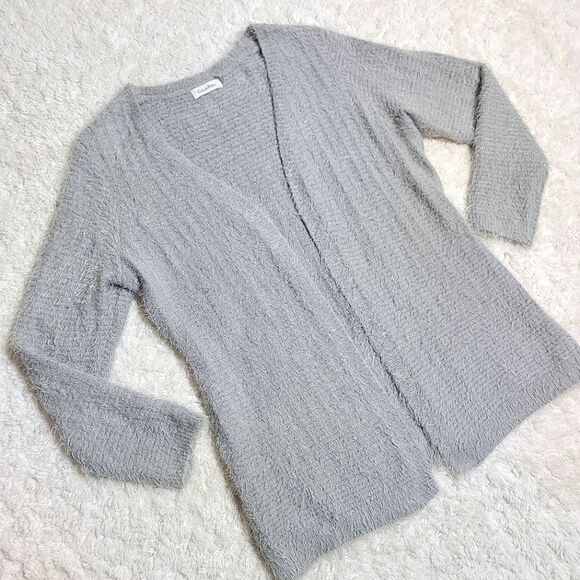 Calvin Klein Grey Eyelash Fuzzy Cozy Soft Open Front Cardigain - Picture 2 of 8